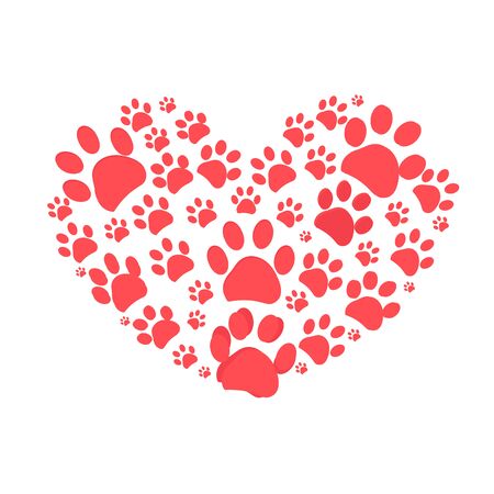 Dog paw print made of red heart vector illustration backgroundのイラスト素材