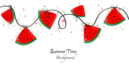 Summer time. Slices of watermelon vector illustration bannerのイラスト素材