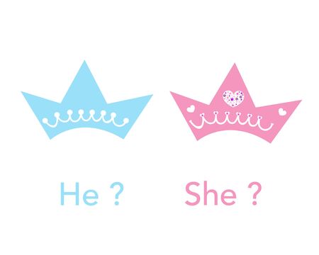 Crown. Baby gender reveal party. Pink and blue crown backgroundのイラスト素材