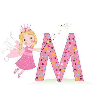 M letter with a cute fairy tale vector illustrationのイラスト素材