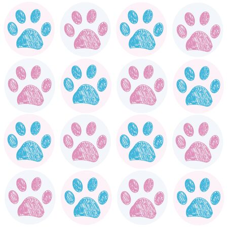 Blue and pink colored paw print backgroundのイラスト素材