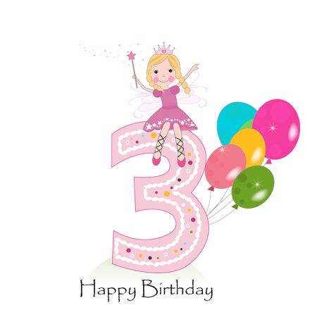 Happy third birthday greeting card with fairy taleのイラスト素材