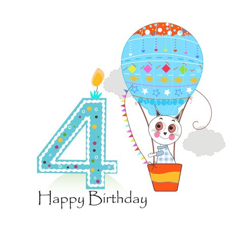 Four balloons and cute cats. Happy birthday greeting cardのイラスト素材