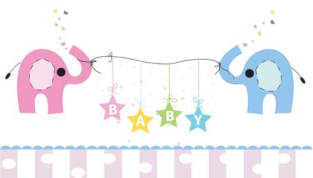 Cute elephants. Baby shower greeting card. Newborn baby vector backgroundのイラスト素材