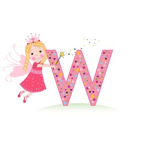 W letter with a cute fairy taleのイラスト素材