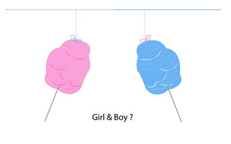 Cotton candy gender reveal. Baby girl with a teddy bearのイラスト素材