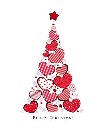 Christmas tree with valentine hearts and snowflakes vector illustrationのイラスト素材