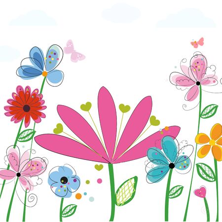 Summer flowers tale. Spring time floral backgroundのイラスト素材