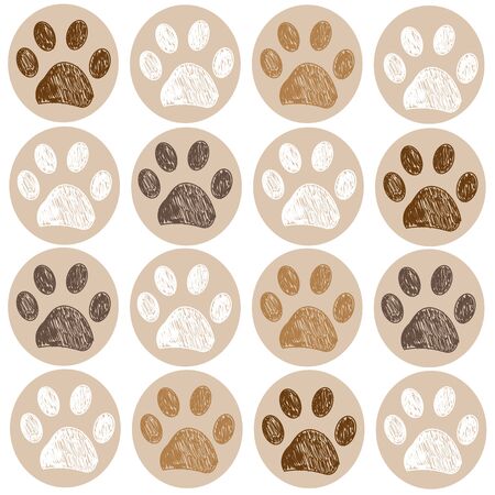 Brown colored doodle paw print white backgroundのイラスト素材