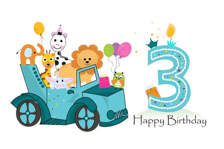 Third birthday background with animals c. Birthday greeting cardのイラスト素材