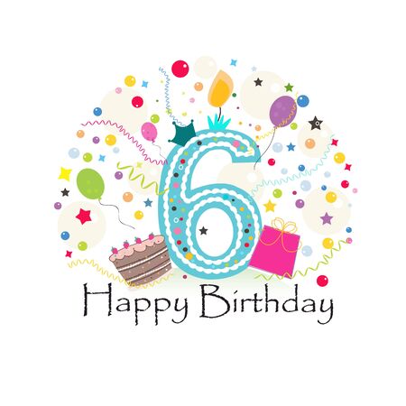 Sixth birthday greeting card. Birthday greeting cardのイラスト素材