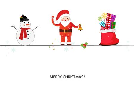 Santa claus, snowman and gift box. Merry Christmas and happy new year greeting cardのイラスト素材