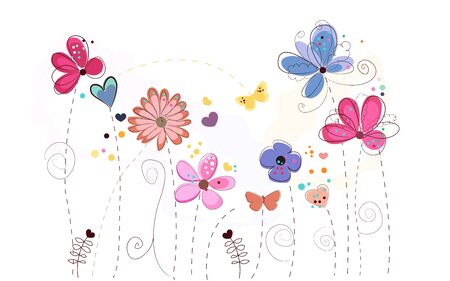 Colorful flower greeting card. Floral greeting card decorative abstract spring flowersのイラスト素材