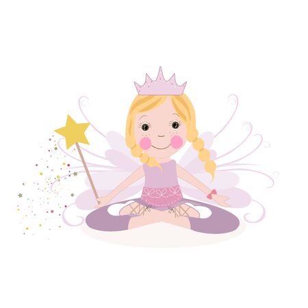 Cute fairy girl practicing yogaのイラスト素材