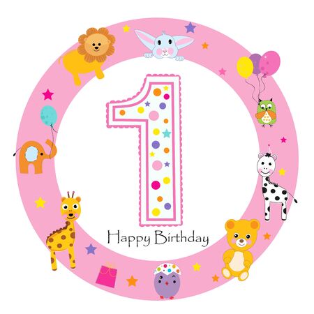 First birthday baby girlのイラスト素材