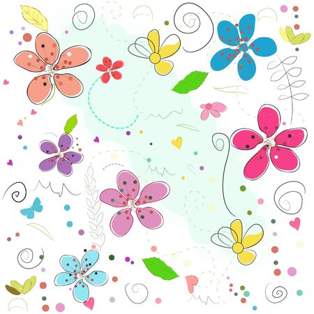 Spring time abstract colorful doodle flowers background vectorのイラスト素材