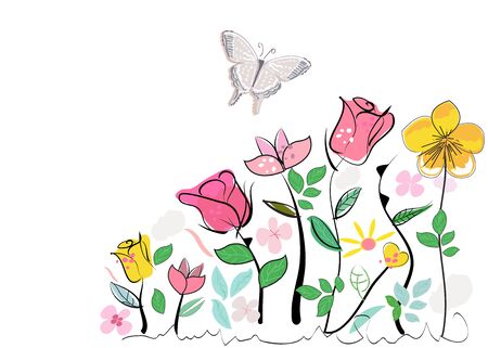 Spring time abstract colorful doodle flowers background vectorのイラスト素材