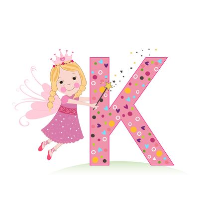 K letter with a cute fairy tale vector illustrationのイラスト素材