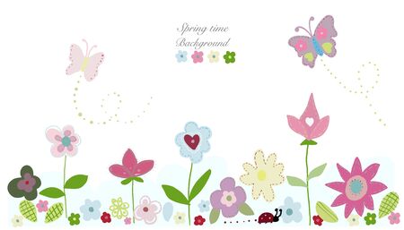 Colorful springtime abstract doodle flowers vector illustration patternのイラスト素材