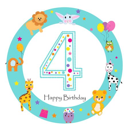 Fourth birthday baby greeting card. Happy first birthday candleのイラスト素材