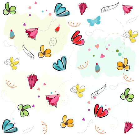 Colorful springtime abstract doodle flowers vector illustration patternのイラスト素材