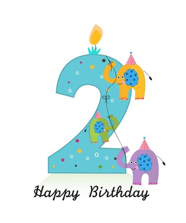 Happy second birthday with elephants baby boy greeting card vectorのイラスト素材