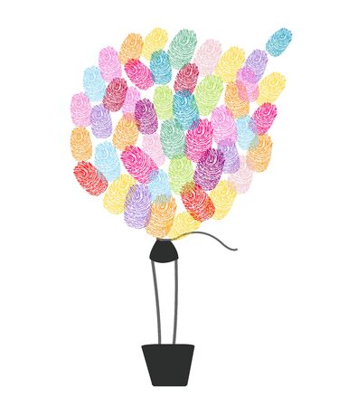 Hot air balloon made of colorful finger prints vector illustrationのイラスト素材