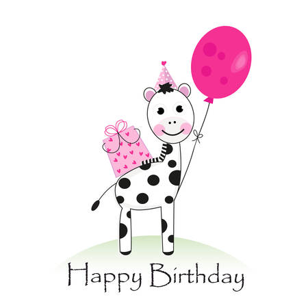 Happy birthday greeting card with zebra vector backgroundのイラスト素材