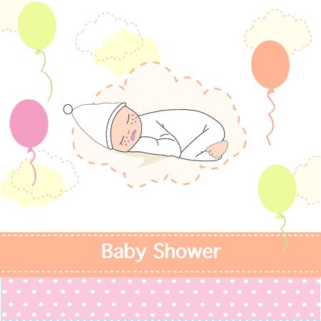 Newborn baby girl arrival announcement cardのイラスト素材