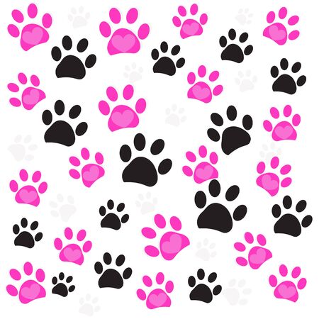 Pink heart paw prints and black paw print pattern vector illustrationのイラスト素材
