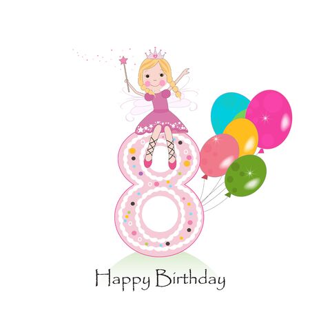 Happy eighth birthday greeting card with fairy taleのイラスト素材