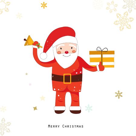 Santa claus with gift box. Happy new year and merry christmas greeting cardのイラスト素材