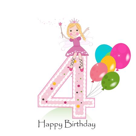 Happy fourth birthday greeting card with fairy taleのイラスト素材