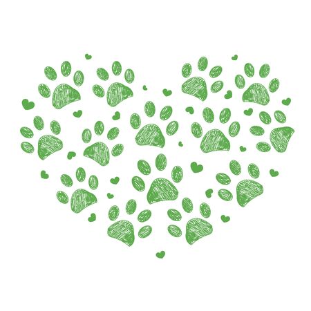 Green dog paw print made of heart vector illustration backgroundのイラスト素材