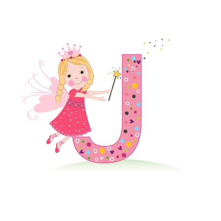 J letter with a cute fairy tale vector illustrationのイラスト素材