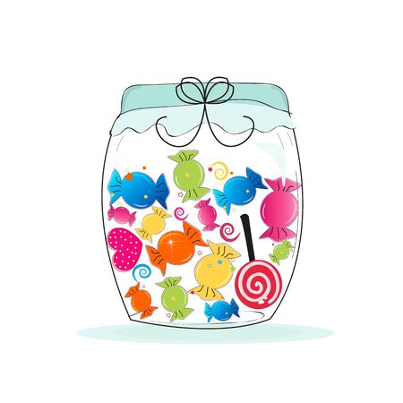 Jar of candy. Colorful sweet candy frame. Traditional candies for Seker Bayram Holiday. Greeting card vector illustratioのイラスト素材