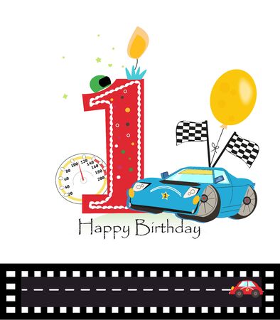 First birthday greeting card llustration backgroundのイラスト素材
