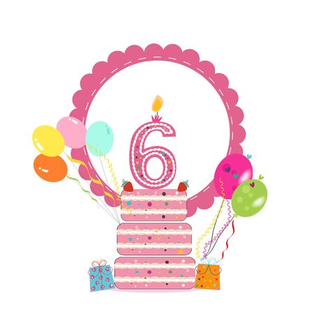 Sixth birthday cake card backgroundのイラスト素材