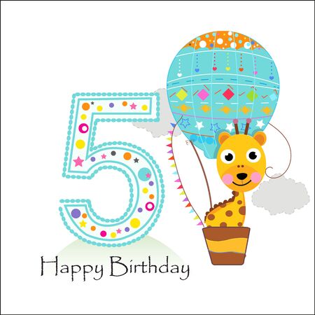 Fifth birthday with hot air balloon birthday greeting cardのイラスト素材