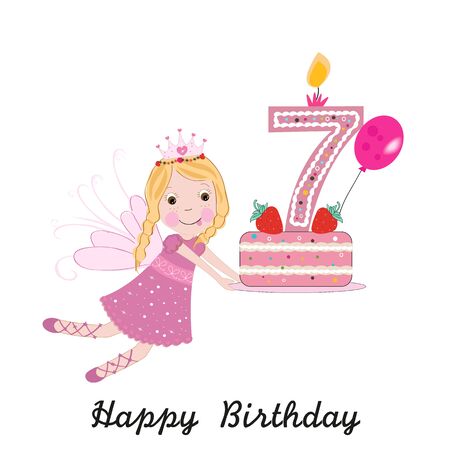 Seventh birthday greeting cake vector backgroundのイラスト素材