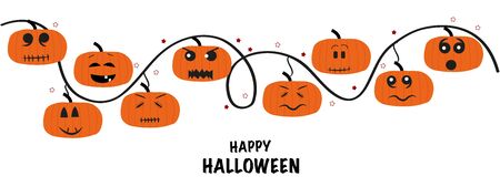 Happy Halloween funny pumpkins greeting card and banner vectorのイラスト素材