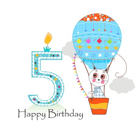 Air Balloon and Cats. Happy birthday greeting cardのイラスト素材