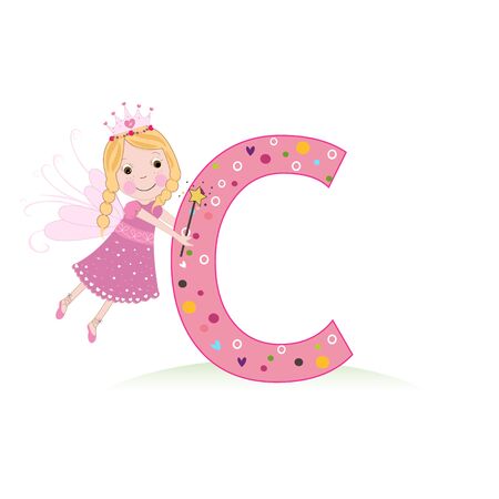 C letter with a cute fairy tale vector illustrationのイラスト素材