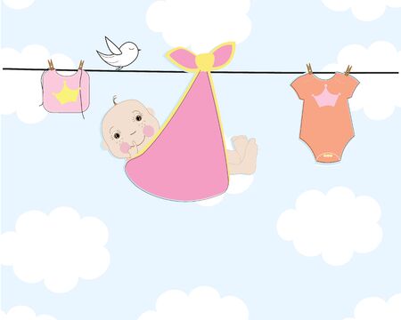 Baby newborn hanging baby boy symbols illustrationのイラスト素材