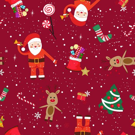 New year theme seamless pattern. Santa Claus with red ribbonのイラスト素材