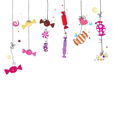 Colorful sweet candies frame. Traditional candies for Seker Bayram holiday background. Greeting card backgroundのイラスト素材