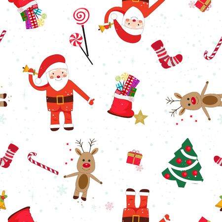 New year theme seamless white pattern. Santa Claus and New Year Giftのイラスト素材