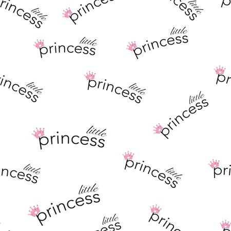 Little Princess crown text. Seamless baby shower baby girl illustration pattern for fabric designのイラスト素材