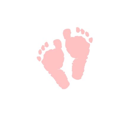 Baby foot prints. Baby girl. Baby foot print with heart. Baby shower greeting card. Foot stepsのイラスト素材