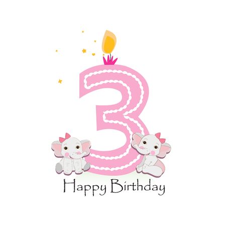 Happy third birthday with baby girl elephants baby greeting cardのイラスト素材
